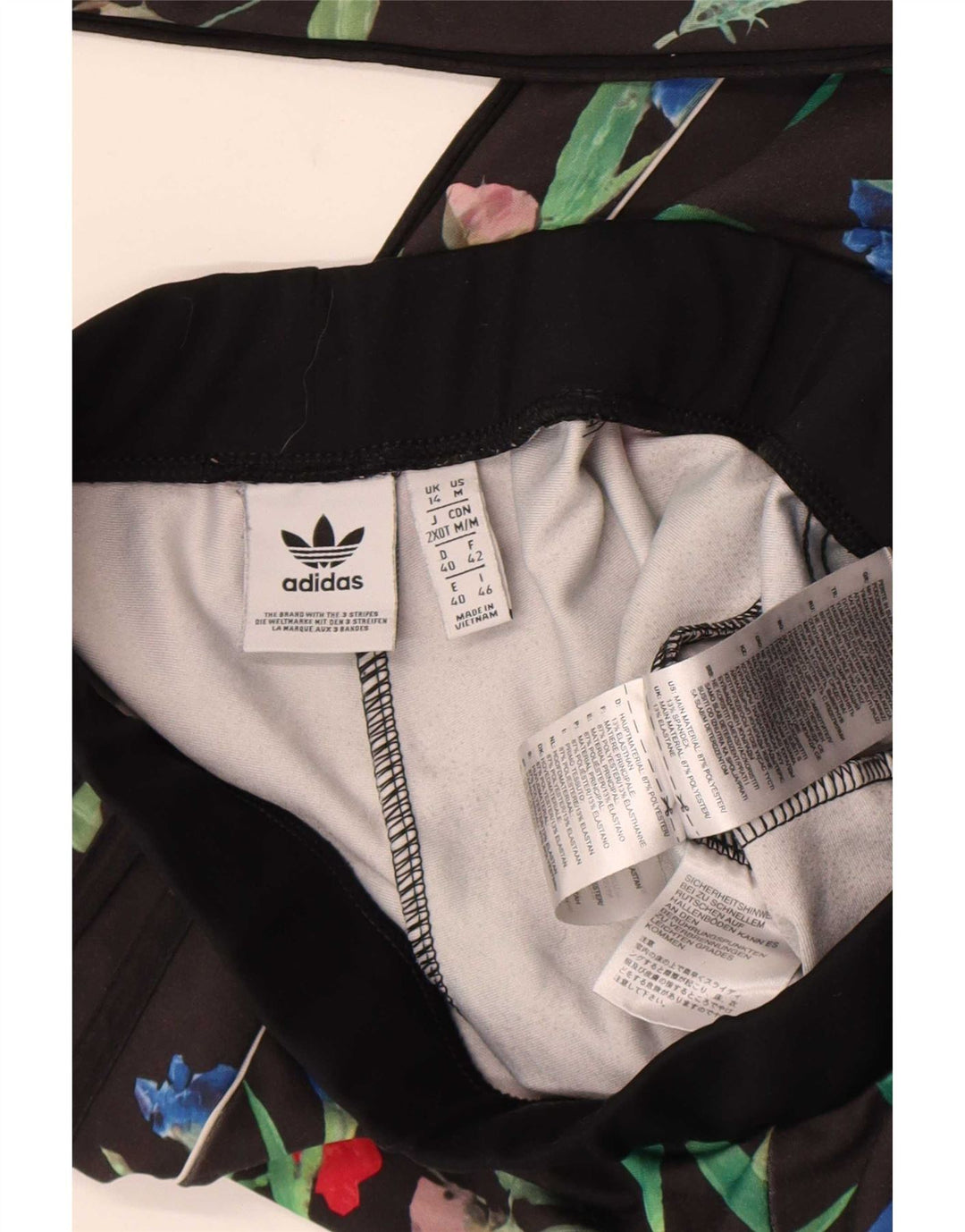 Adidas Womens Leggings UK 14 Medium Black Floral Polyester
