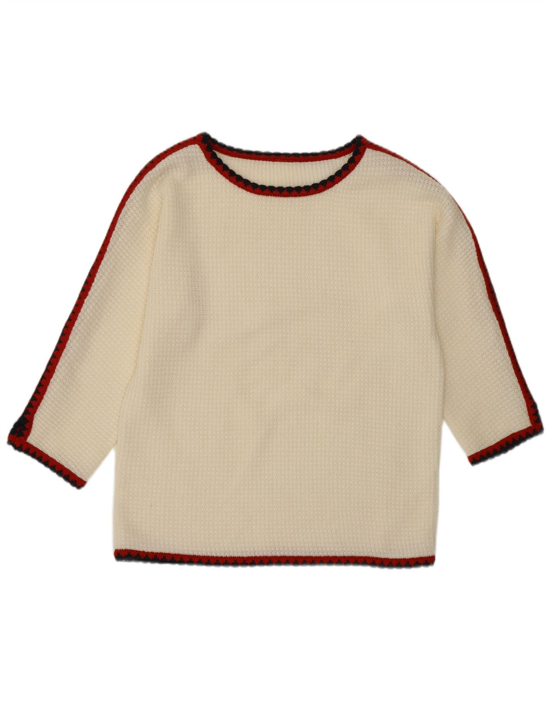 VINTAGE Dame 3/4-ærmet bådhalstrøje DK 16 Stor hvid