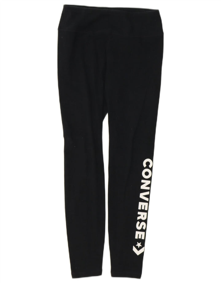 CONVERSE Womens Graphic Leggings UK 8 Small  Black Cotton