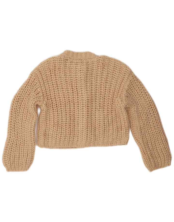 ZARA Womens Crop Oversized cardigan sweater UK 10 Small Beige Acryl
