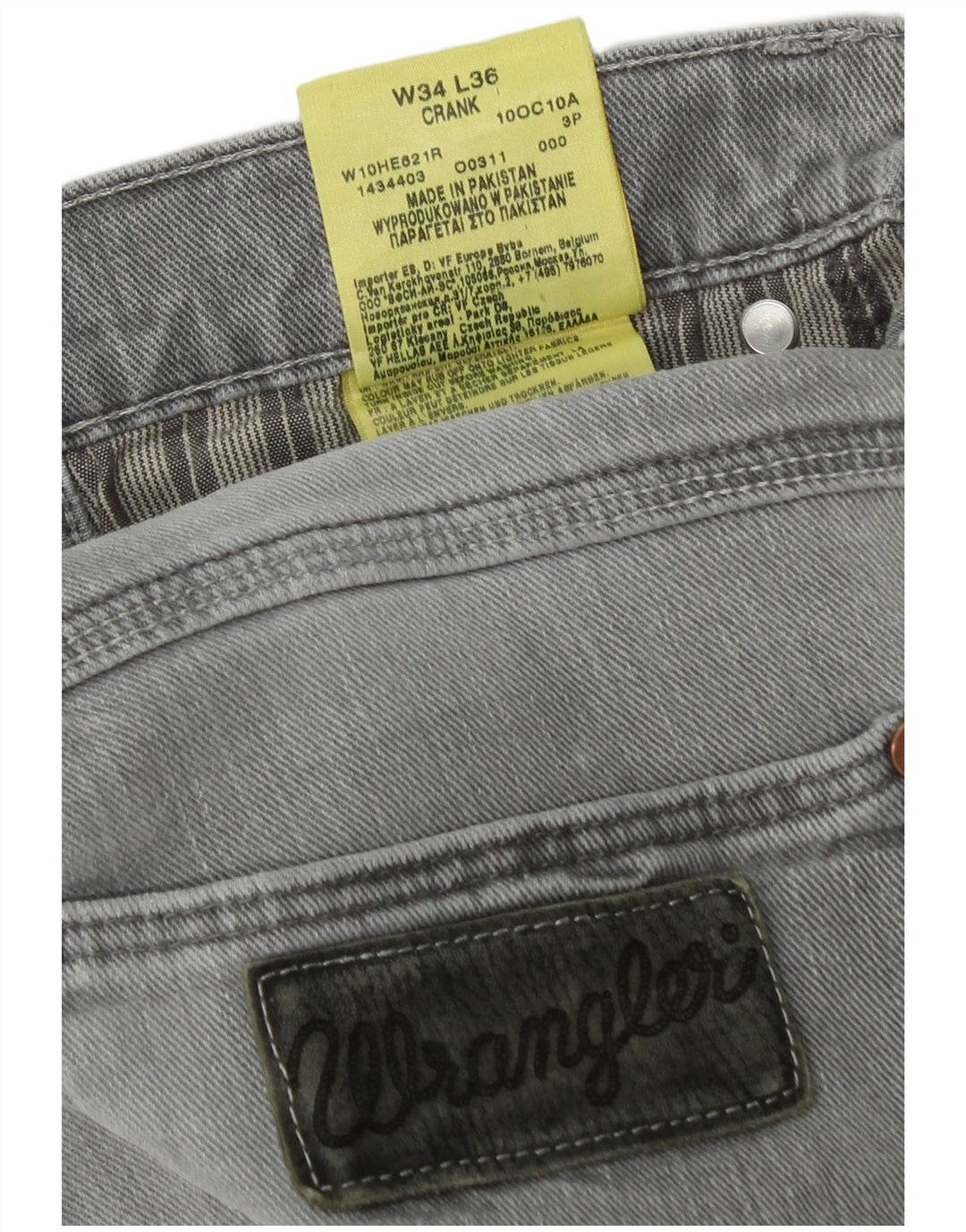 Wrangler Herre Crank Straight Jeans W34 L36 Grå Bomuld