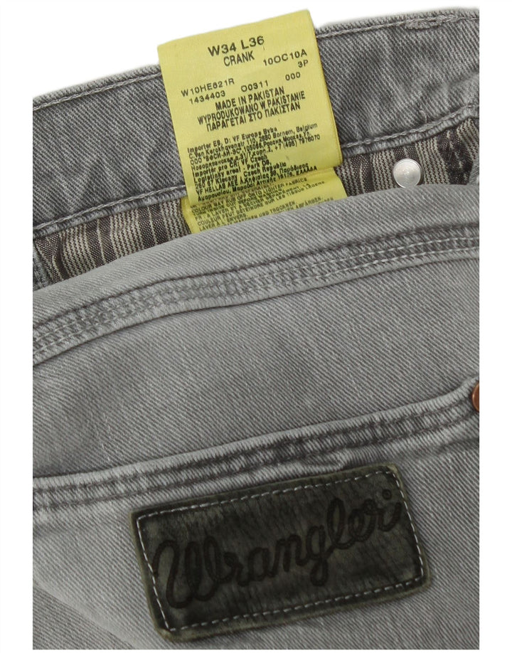 Wrangler Herre Crank Straight Jeans W34 L36 Grå Bomuld
