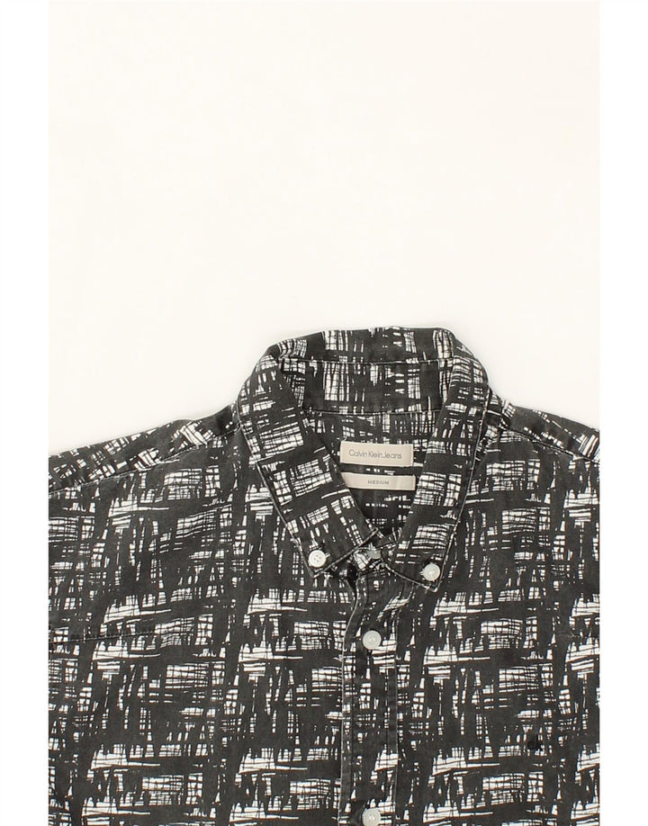 CALVIN KLEIN Mens Abstract Pattern Short Sleeve Shirt Medium Black Cotton Vintage Calvin Klein and Second-Hand Calvin Klein from Messina Hembry 
