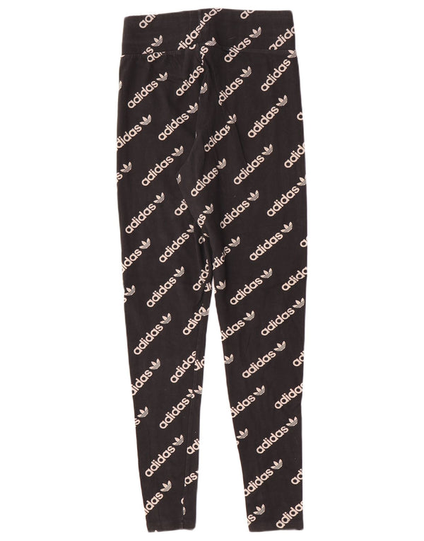 Adidas Dame Grafiske Leggings UK 12 Medium Sort Bomuld