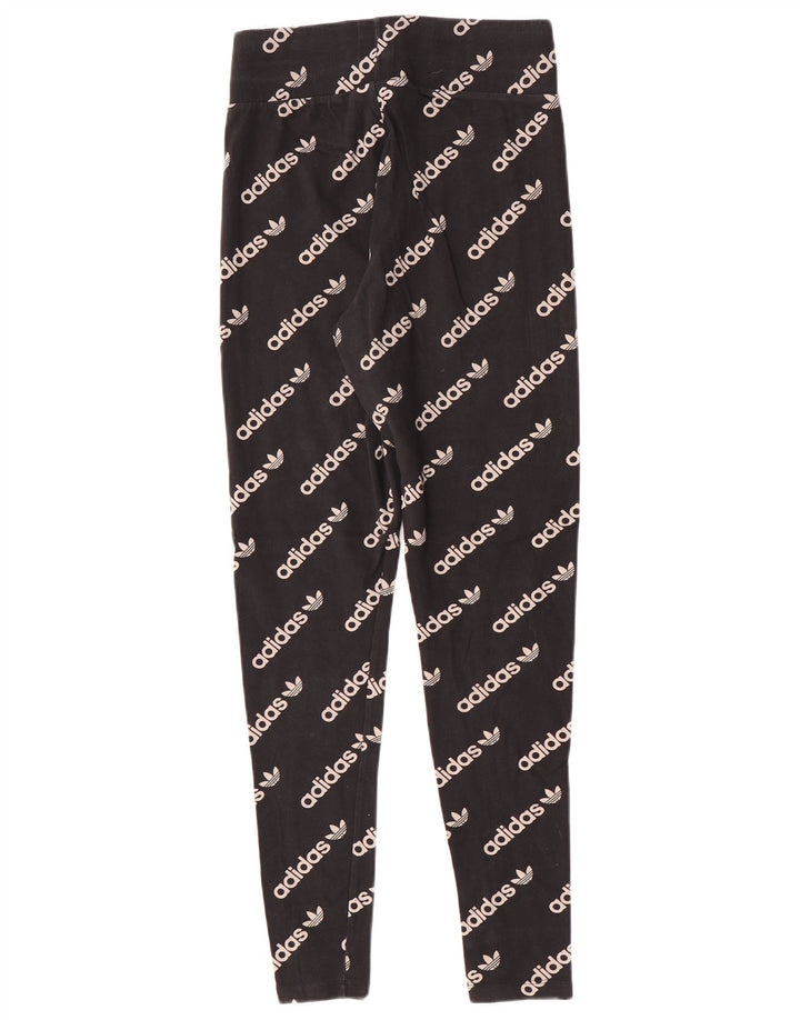 Adidas Dame Grafiske Leggings UK 12 Medium Sort Bomuld