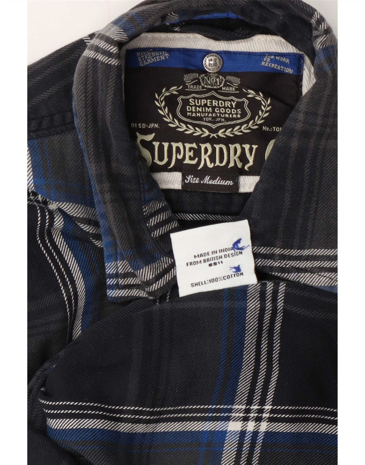 Superdry Flanelskjorte til kvinder UK 14 Medium Navyblå Plaid Bomuld