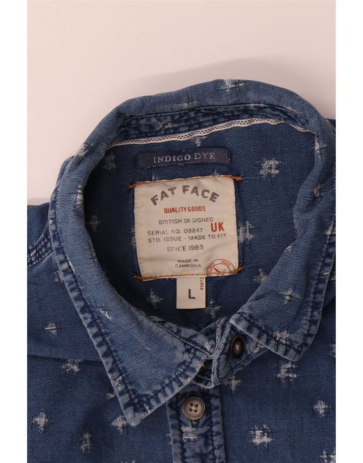 Fat Face Herre Indigo Dye Abstrakt mønster Skjorte Stor Blå Bomuld