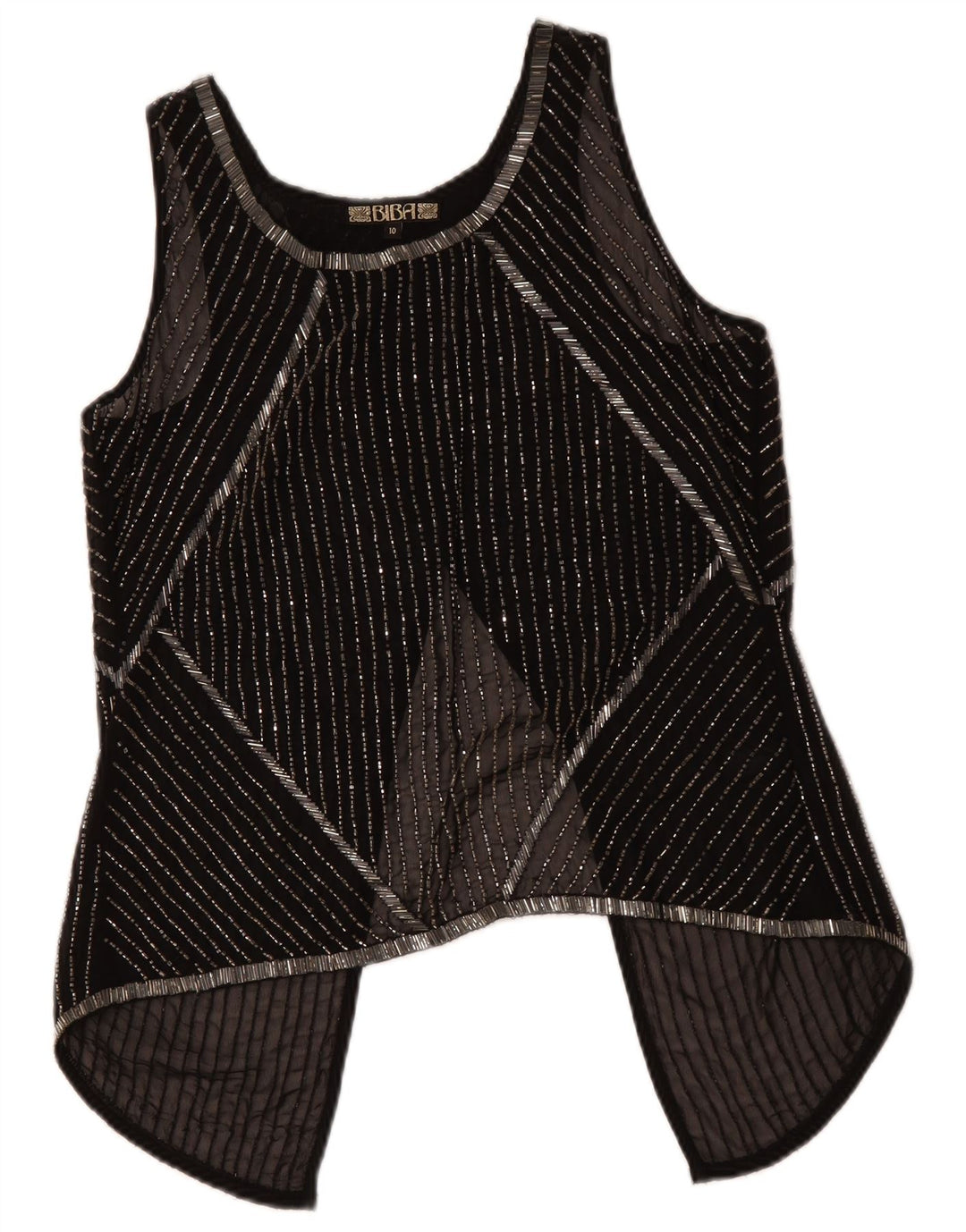 BIBA Dame Ærmeløs Se Through Top UK 10 Lille sort stribet polyester