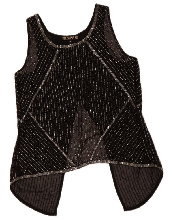 BIBA Dame Ærmeløs Se Through Top UK 10 Lille sort stribet polyester