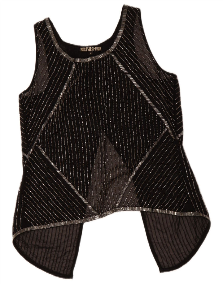 BIBA Dame Ærmeløs Se Through Top UK 10 Lille sort stribet polyester