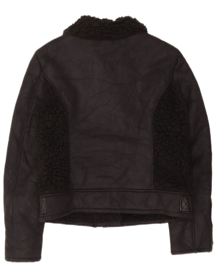 Topshop Sherpa Biker Jacket til kvinder DK 12 Medium Sort Polyester