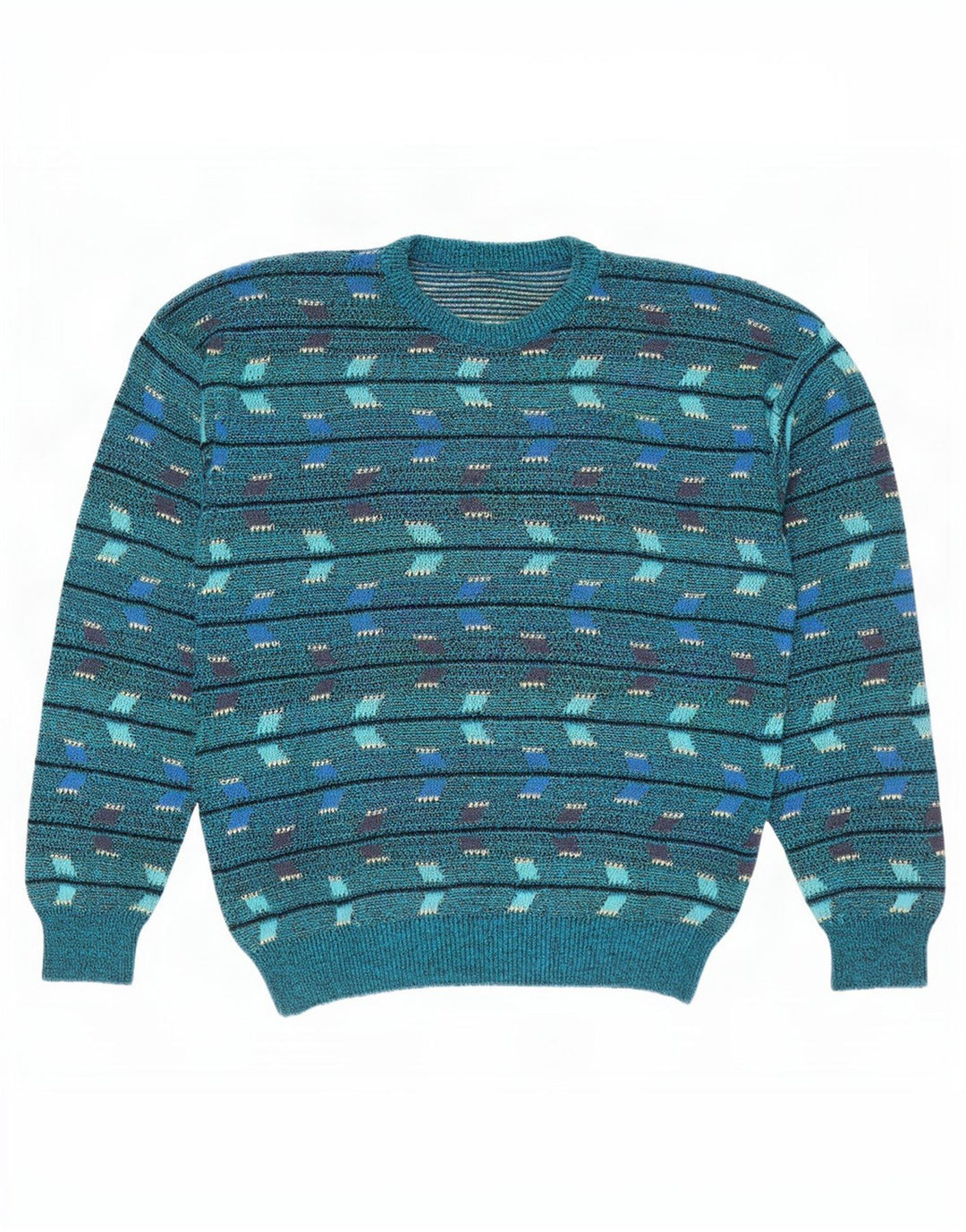 Vintage mænd med rund hals sweater mellemblå geometrisk