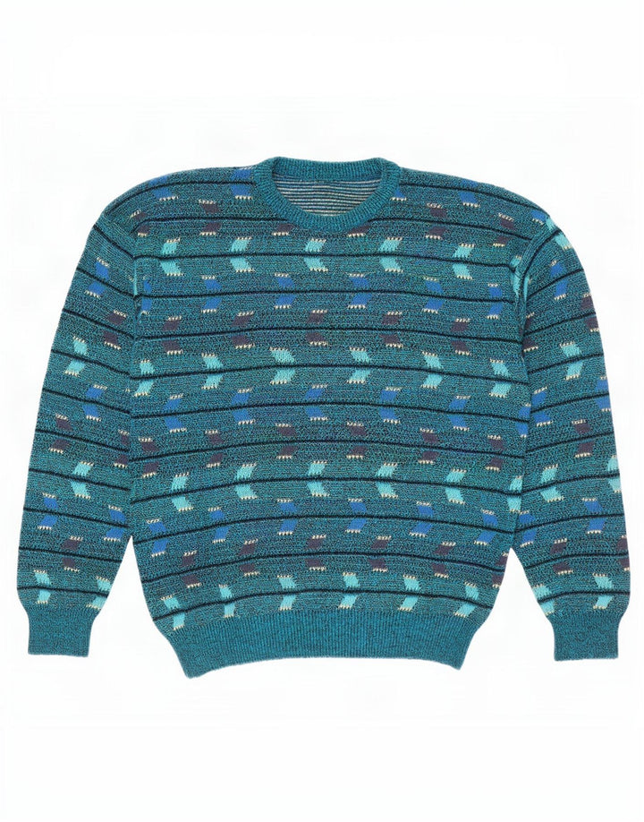 Vintage mænd med rund hals sweater mellemblå geometrisk