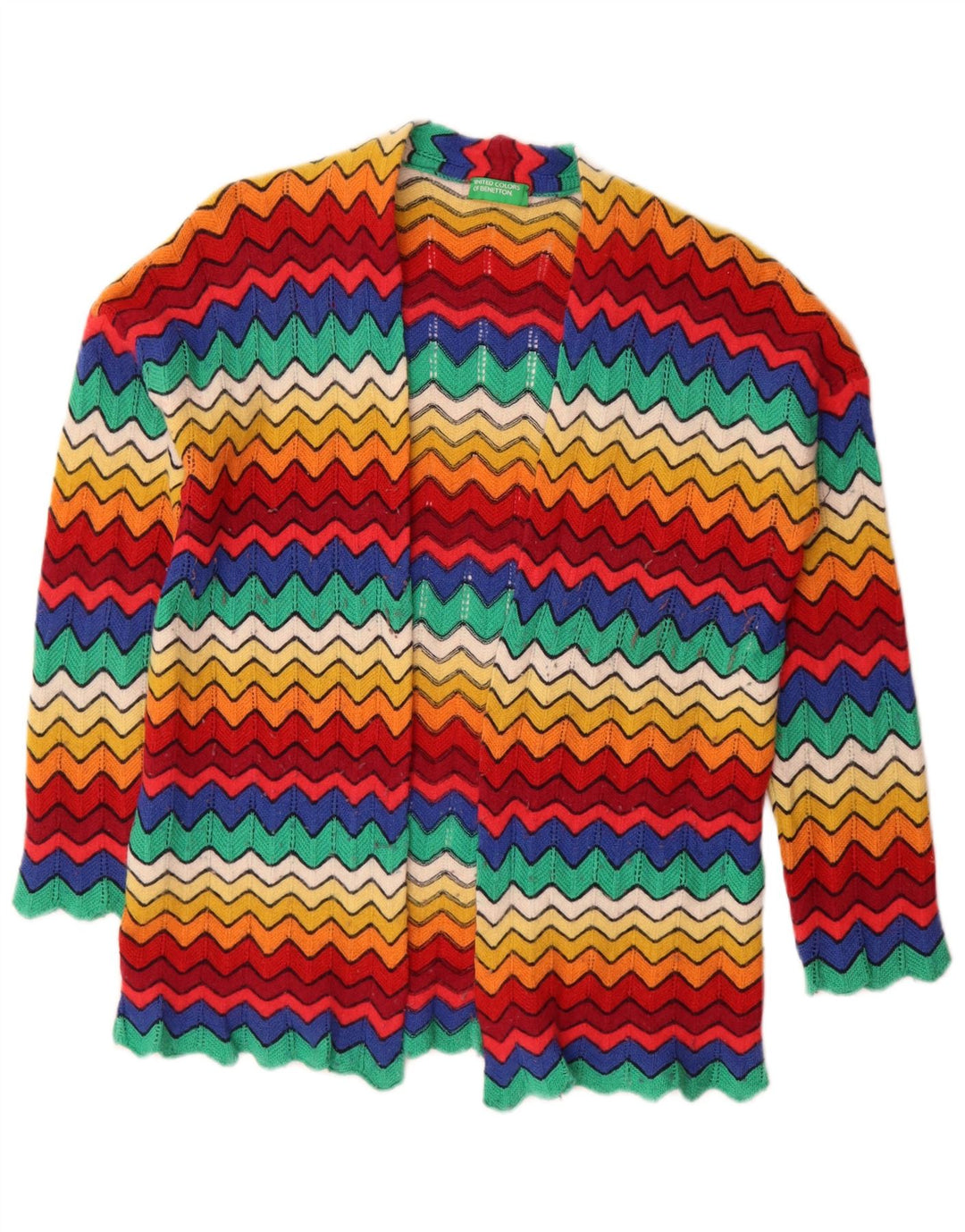 Benetton Womens Open Cardigan Sweater UK 16 Large Multicolor Chevron