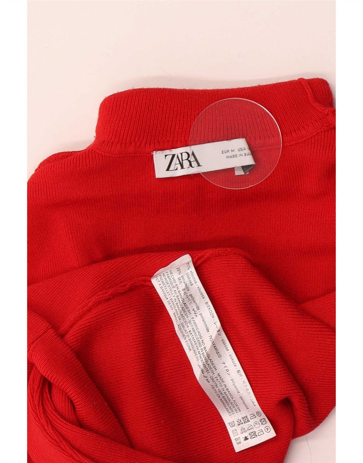 Zara Womens Crop Roll Neck Top Langærmet UK 12 Medium Red Viscose