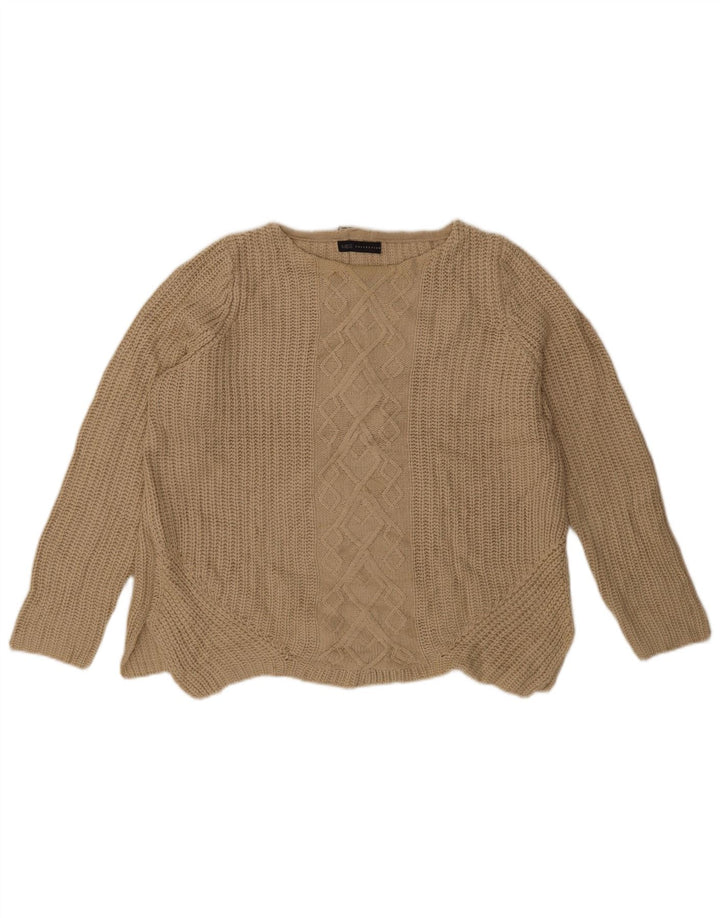 Marks & Spencer Dame Oversized Boat Neck Jumper Sweater UK 14 Large Beige