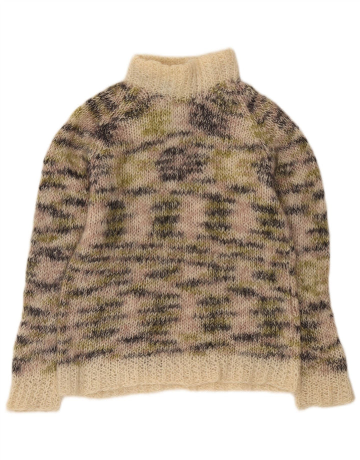 Vintage Dame Turtle Neck Jumper Sweater UK 12 Medium Beige Flecked