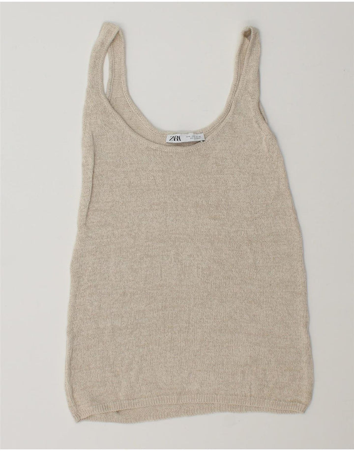 Zara Dame Crop Vest Tank Top UK 10 Small Beige