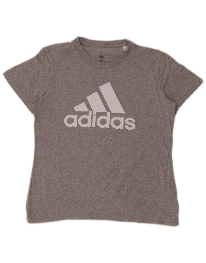 Adidas Dame Grafisk T-Shirt Top UK 12 Medium Grå Bomuld