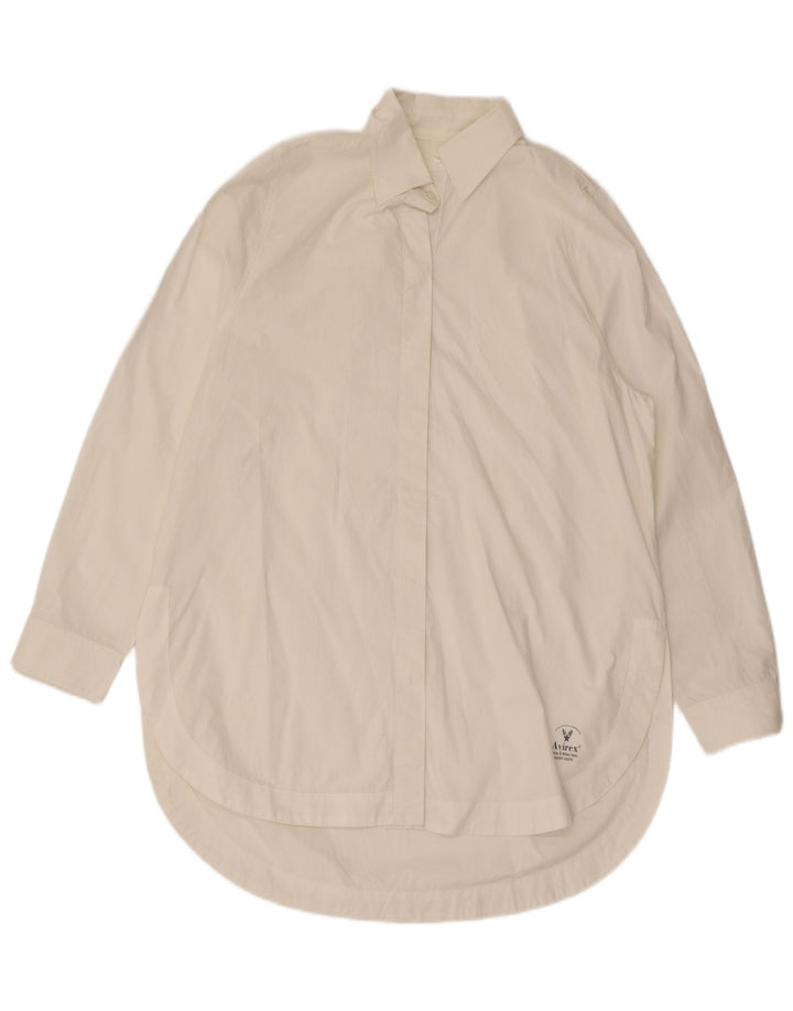 Avirex Dame Longline Shirt Bluse UK 14 Medium Off White