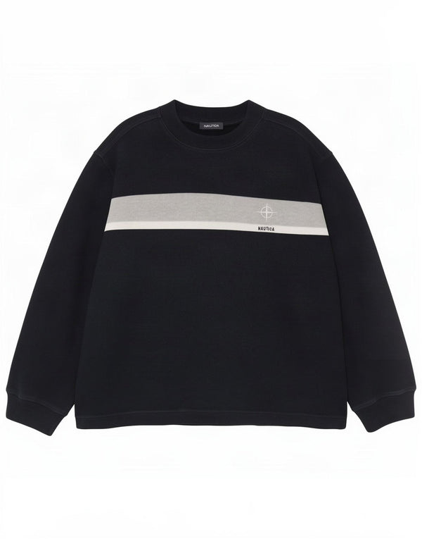 Nautica Mens Turtle Neck Jumper Sweater Large Navy Blue Colourblock Cotton