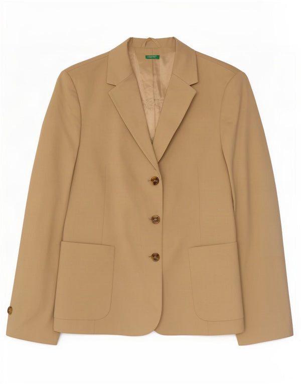 Benetton Womens 3 Button Blazer Jacket IT 48 XL Beige Cotton