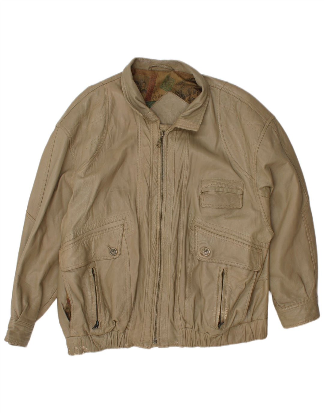 VINTAGE Mens Leather Jacket UK 40 Large Khaki