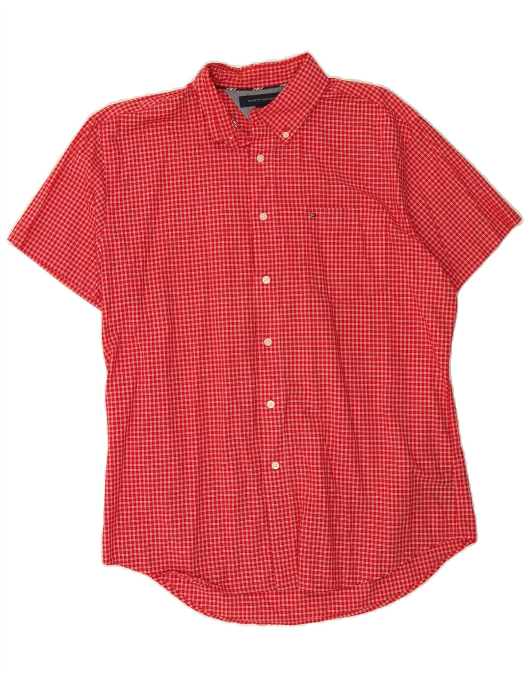 TOMMY HILFIGER Mens Short Sleeve Shirt Large Red Check Cotton Vintage Tommy Hilfiger and Second-Hand Tommy Hilfiger from Messina Hembry 