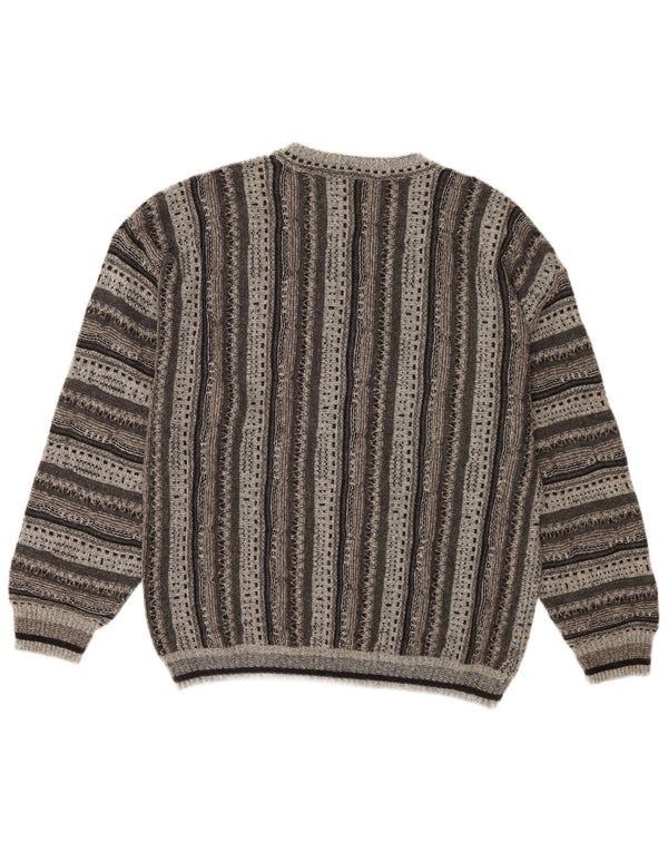 Nara Maglie Herre Regular Fit Crew Neck Jumper Sweater Large Grå Stribet