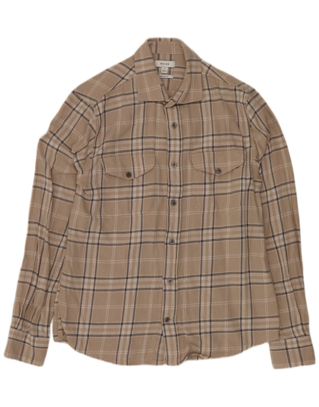Reiss Herre Regular Fit Flanellskjorte Medium Beige Ternet bomuld