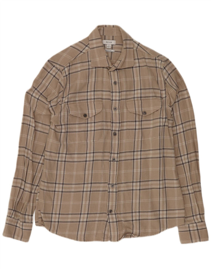 Reiss Herre Regular Fit Flanellskjorte Medium Beige Ternet bomuld