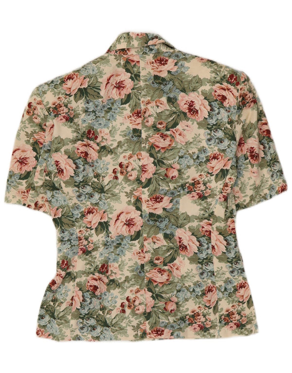 Vintage Kvinders Kortærmet Cardigan Top UK 10 Small Green Floral