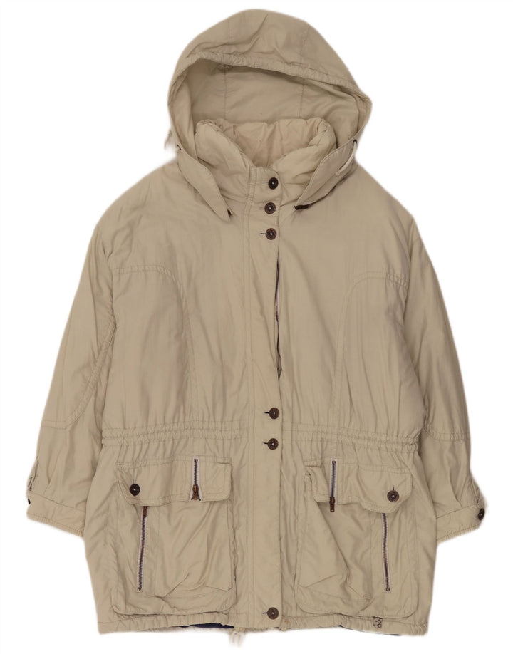 Vintage Dame Hætte Oversized Windbreaker Coat EU 44 XL Beige Polyamid