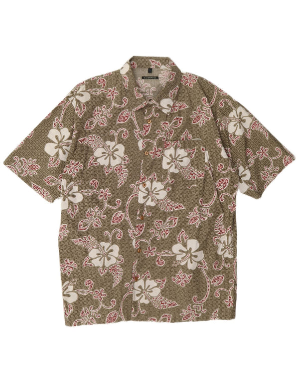 S.S.Shirties Mens Short Sleeve Shirt Large Khaki Floral Cotton