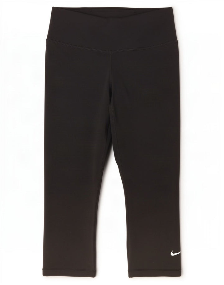 Nike Dame Dri Fit Capri Leggings UK 8 Small Black Polyester