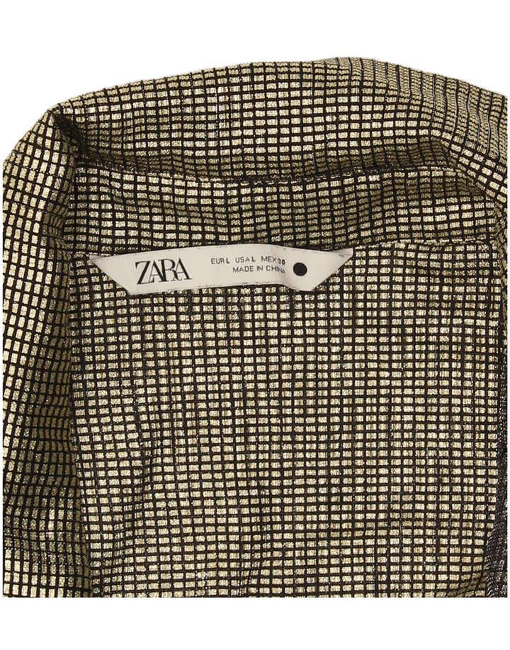 Zara skjortebluse til kvinder UK 14 Large Gold Gingham