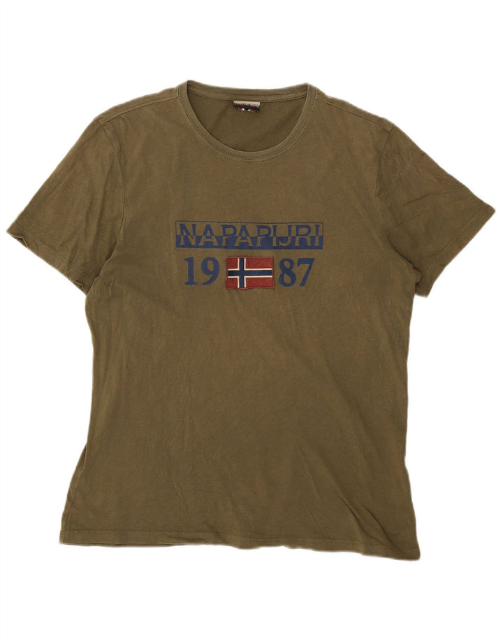 Napapijri Herre Grafisk T-Shirt Top Stor Khaki