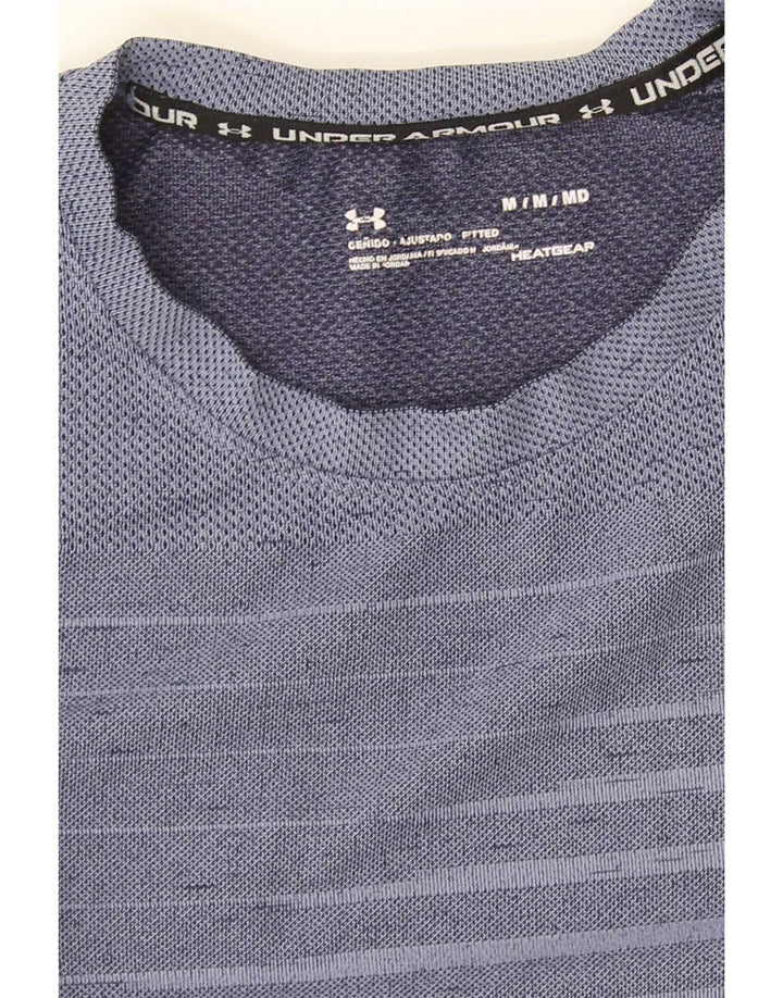 Under Armour Herre Heat Gear T-Shirt Top Medium Blå Stribet