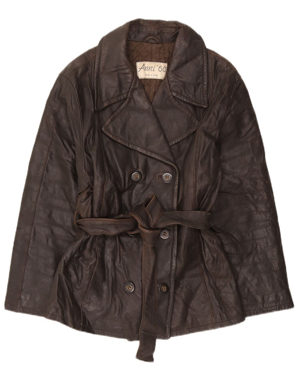VINTAGE dobbeltradet læderjakke til kvinder IT 46 Stor brunt læder