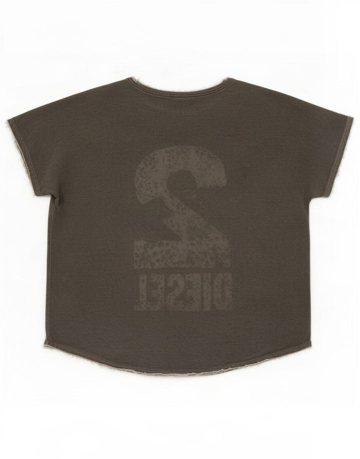 Diesel Dame Oversized grafisk T-shirt Top UK 10 Small Grey Rayon