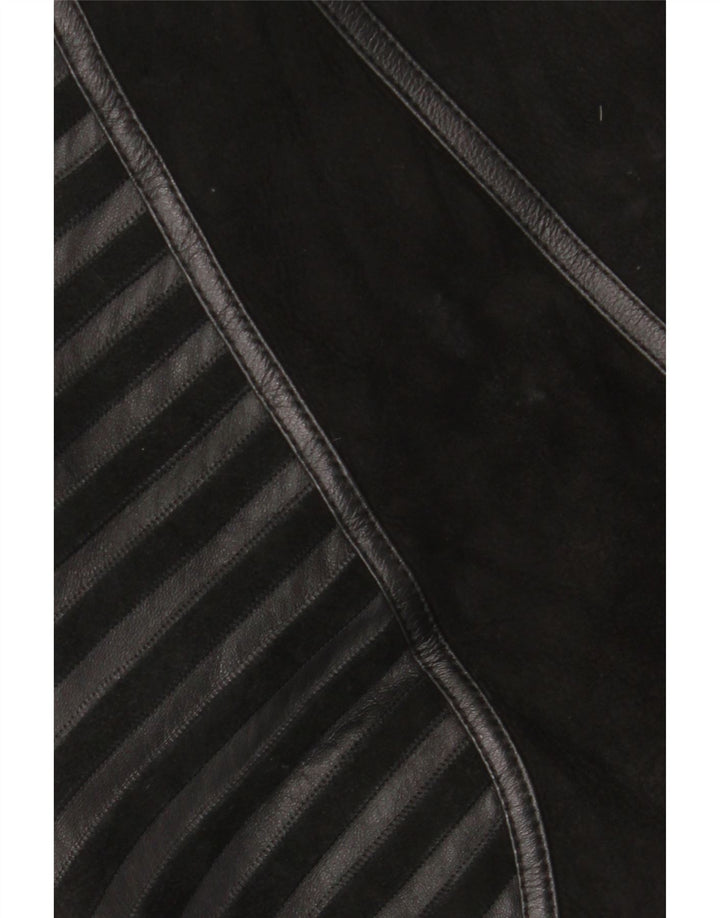 Vintage dame shearling jakke UK 18 XL sort stribet læder