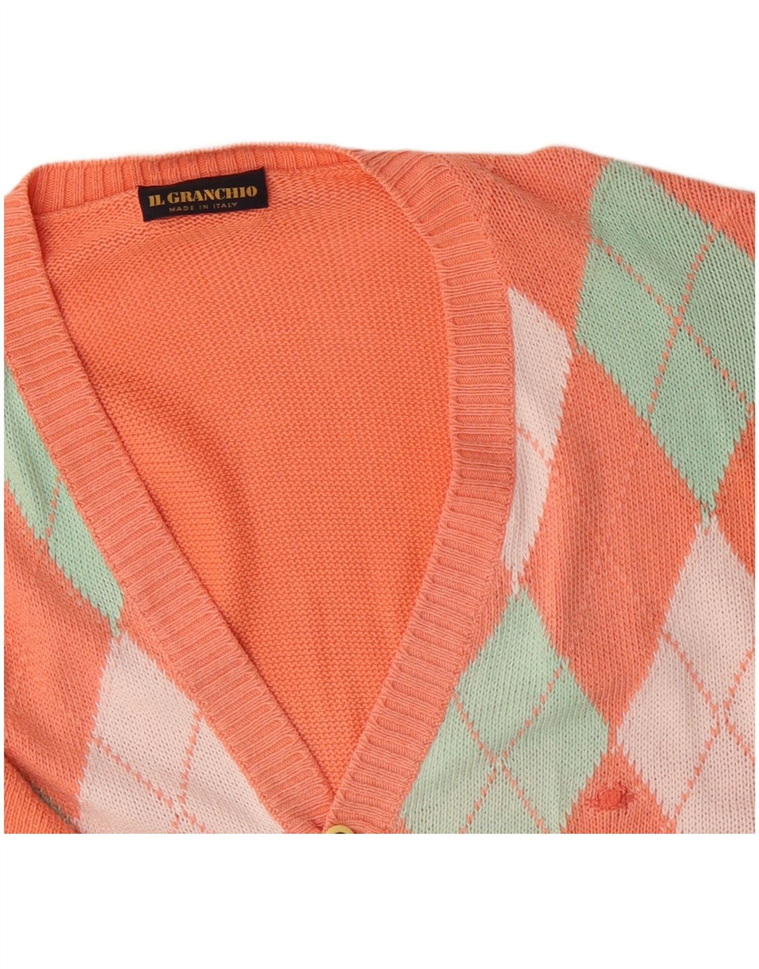 IL GRANCHIO Herre Cardigan Sweater Large Orange Argyle/Diamond