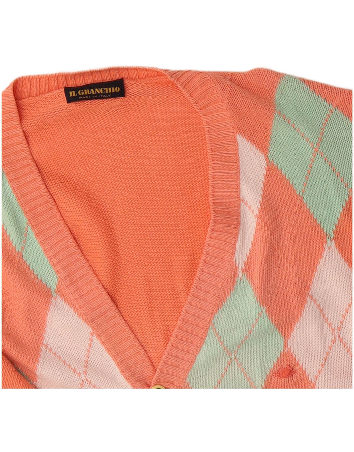 IL GRANCHIO Herre Cardigan Sweater Large Orange Argyle/Diamond