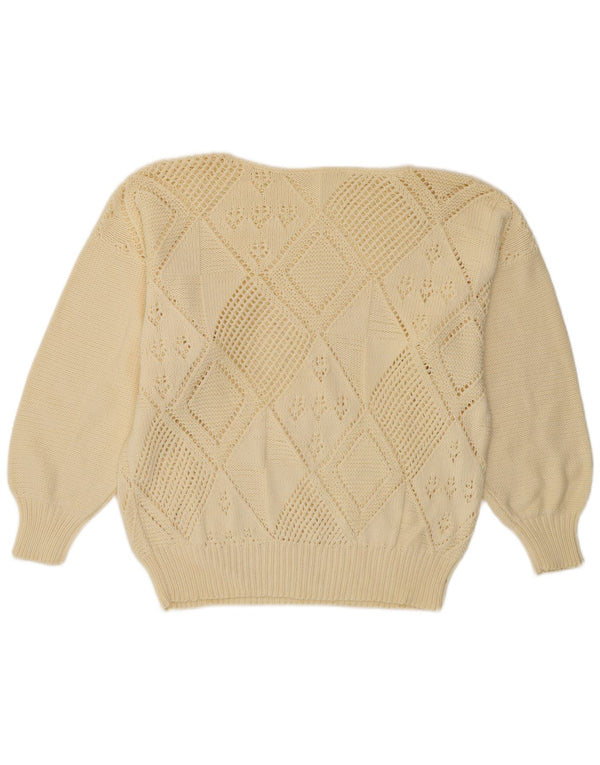 Vintage Herre Boat Neck Jumper Sweater UK 16 Large Off White Argyle/Diamond