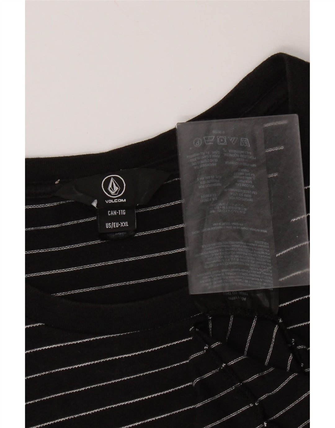 VOLCOM Herre T-Shirt Top 2XL Sort Stribet Bomuld