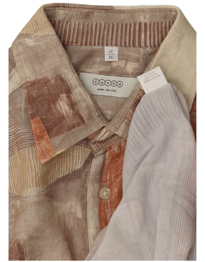 CANDA Kortærmet Herreskjorte Størrelse 42 16 1/2 Stor Flerfarvet Patchwork
