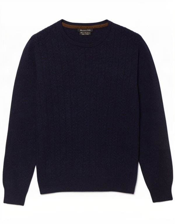 Massimo Dutti Dame Crew Neck Jumper Sweater UK 14 Large Navy Blue Wool