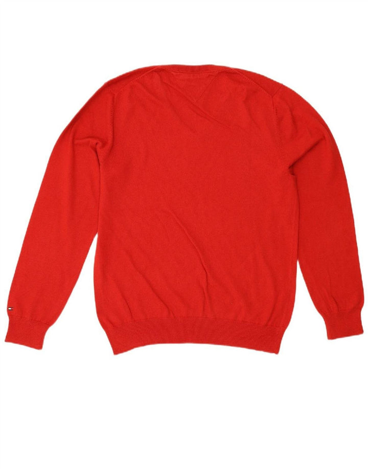 TOMMY HILFIGER Mens V-Neck Jumper Sweater Large Red Cotton Vintage Tommy Hilfiger and Second-Hand Tommy Hilfiger from Messina Hembry 