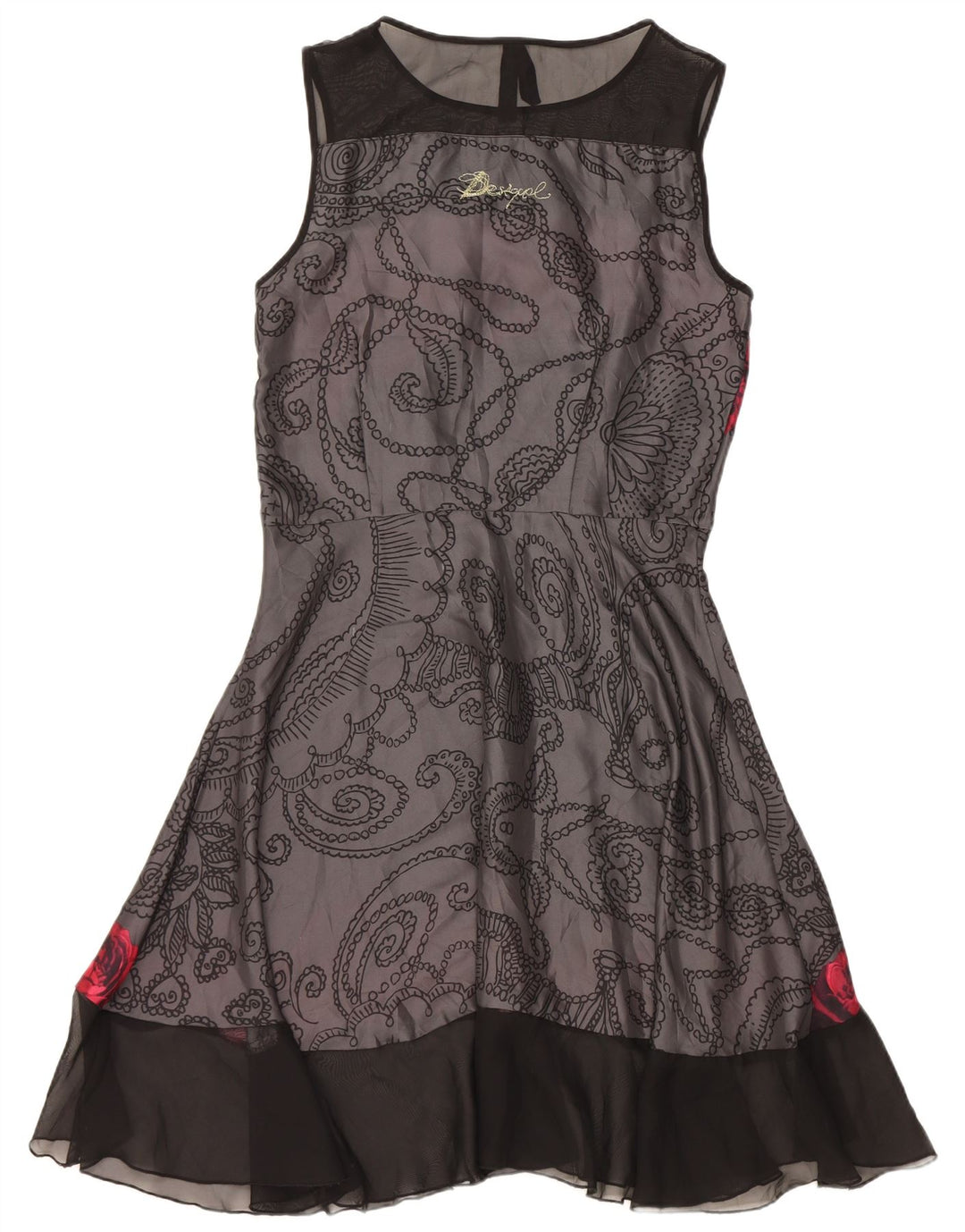 Desigual Dame Ærmeløs A-Line Kjole EU 40 Medium Grå Paisley