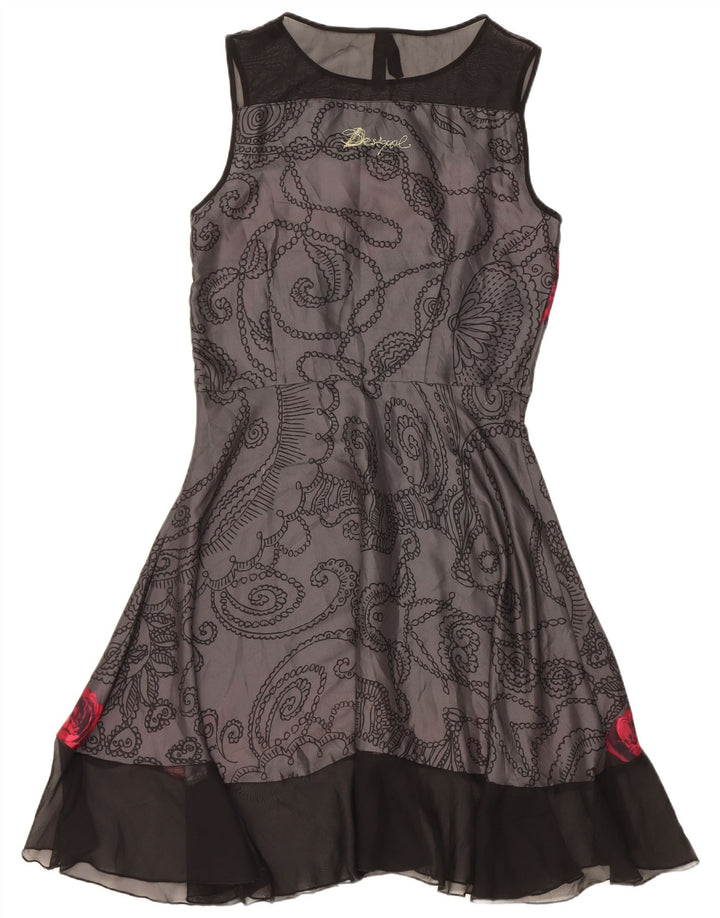 Desigual Dame Ærmeløs A-Line Kjole EU 40 Medium Grå Paisley